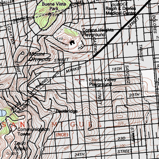 Topographic Map of Eureka Valley Recreation Center, CA