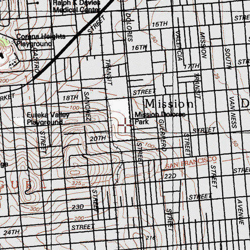 Topographic Map of Golden Gate Lutheran Church, CA