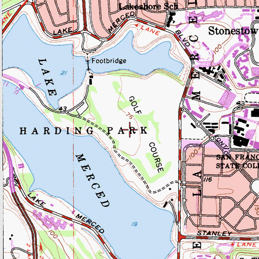 Topographic Map of Harding Park Municipal Golf Course, CA