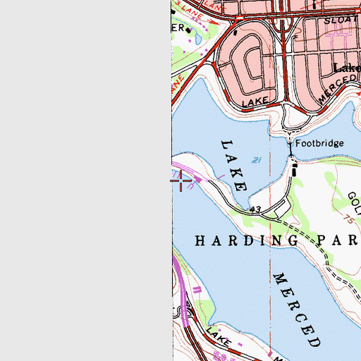 Topographic Map of Lake Merced Sports Center, CA