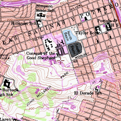 Topographic Map of Louis Sutter Playground, CA