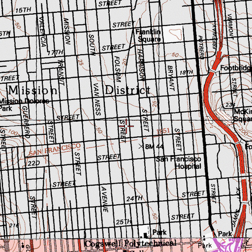 Topographic Map of Mission Community Recreation Center, CA