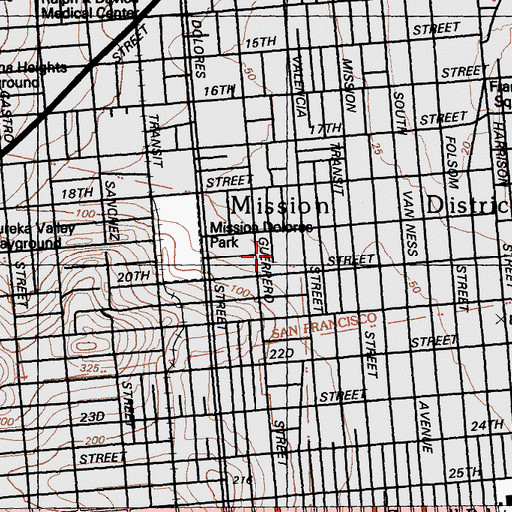 Topographic Map of Mission Playground, CA