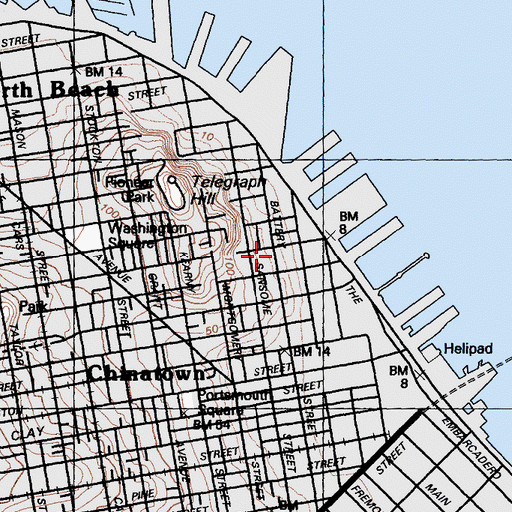 Topographic Map of Northeast Waterfront Historic District, CA