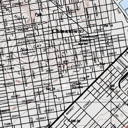 Topographic Map of Notre Dame Des Victoires School, CA