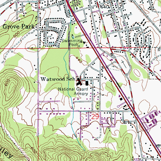 Topographic Map of A H Watwood Elementary School, AL