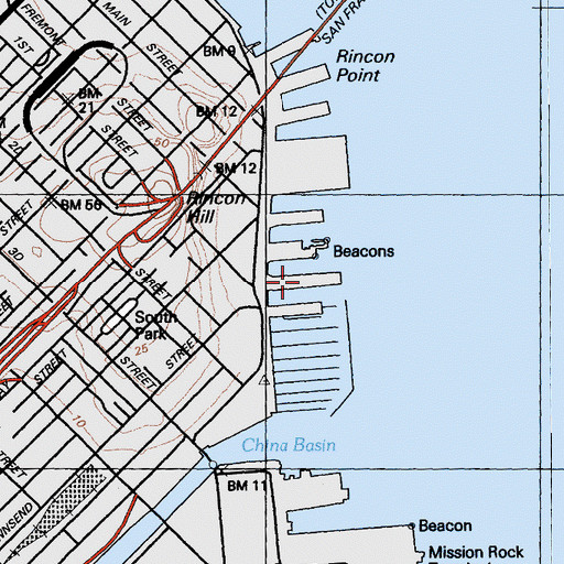 Topographic Map of Pier 38, CA