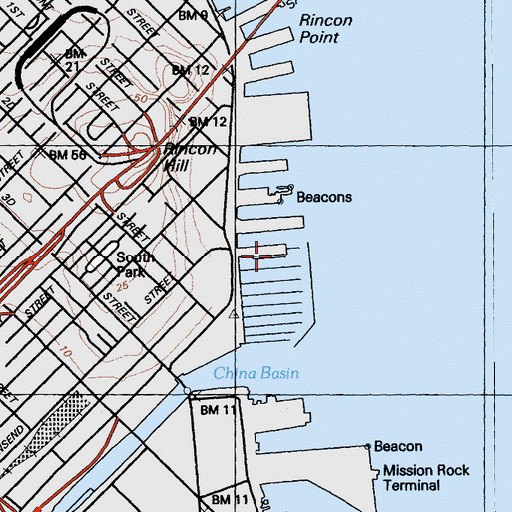 Topographic Map of Pier 40, CA