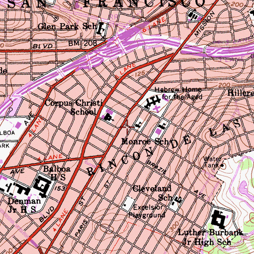 Topographic Map of San Francisco Community Alternative School, CA