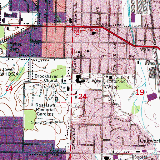 Topographic Map of West Decatur Elementary School, AL