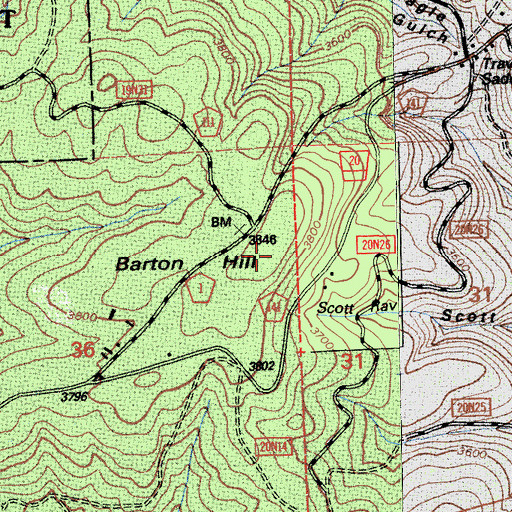 Topographic Map of Barton Hill, CA