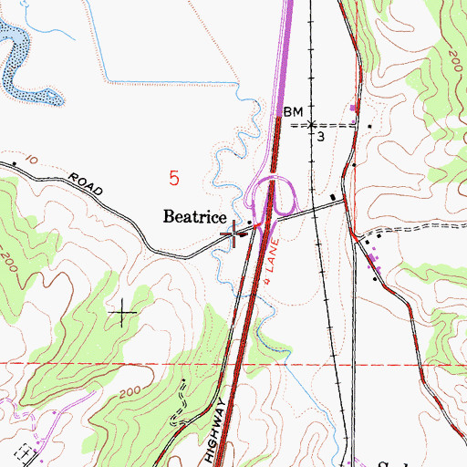 Topographic Map of Beatrice, CA