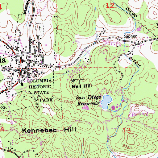 Topographic Map of Bell Hill, CA