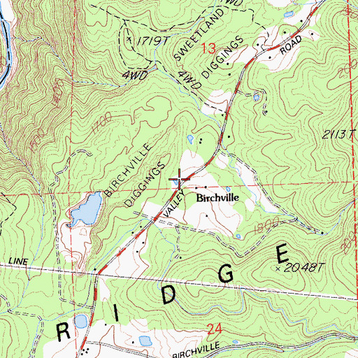 Topographic Map of Birchville, CA