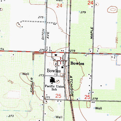 Topographic Map of Bowles, CA