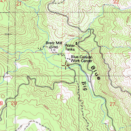 Topographic Map of Bretz Mill, CA