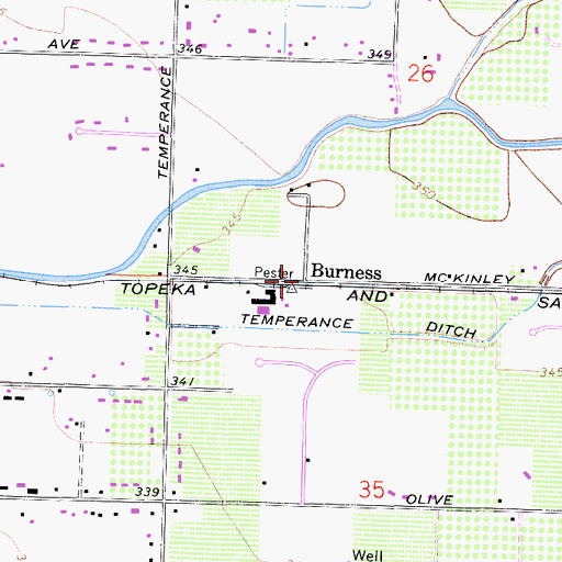 Topographic Map of Burness, CA