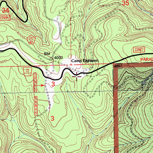 Topographic Map of Camp Eighteen, CA