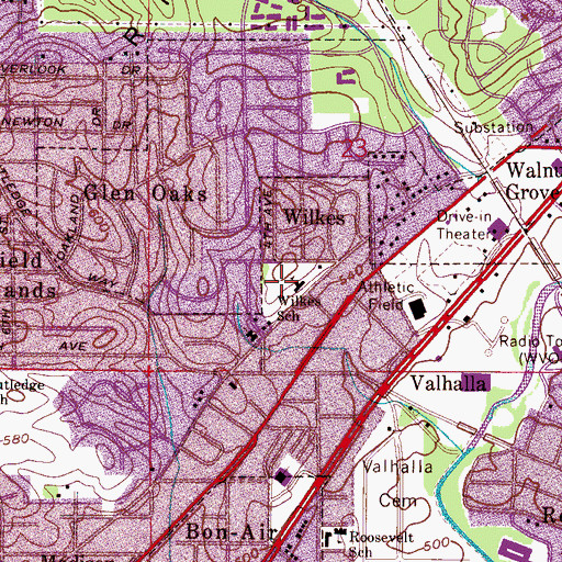 Topographic Map of Wilkes Elementary School, AL