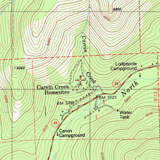 Topographic Map of Carvin Creek Homesites, CA