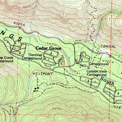 Topographic Map of Cedar Grove, CA
