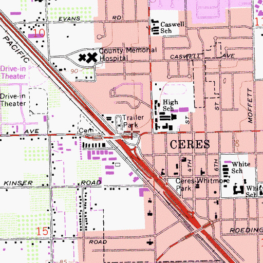 Topographic Map of Ceres, CA