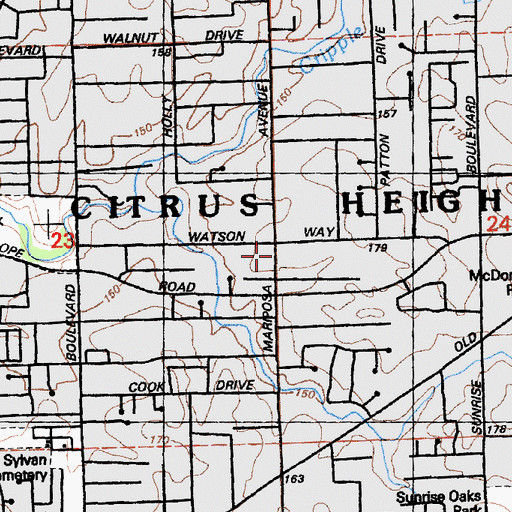 Topographic Map of Citrus Heights, CA