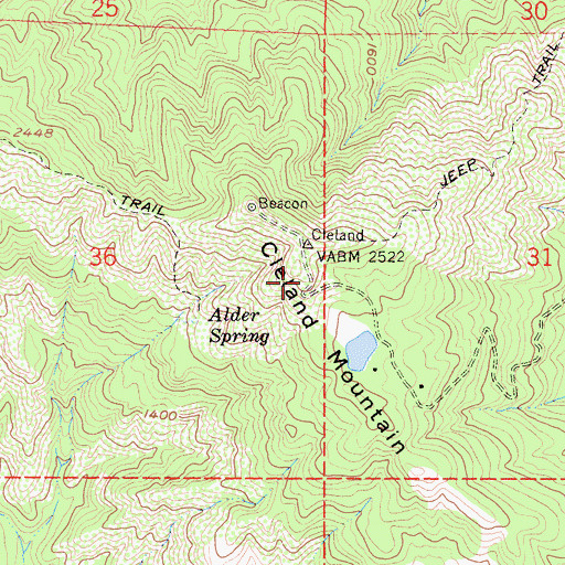Topographic Map of Cleland Mountain, CA