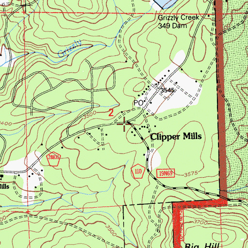 Topographic Map of Clipper Mills, CA
