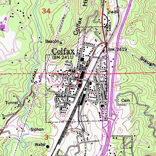 Topographic Map of Colfax, CA