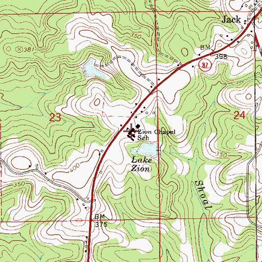 Topographic Map of Zion Chapel Senior High School, AL