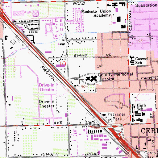 Topographic Map of County Memorial Hospital, CA