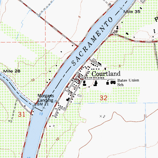 Topographic Map of Courtland, CA