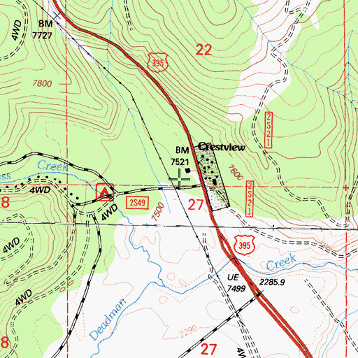 Topographic Map of Crestview, CA