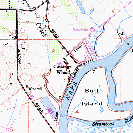 Topographic Map of Cuttings Wharf, CA