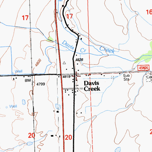 Topographic Map of Davis Creek, CA