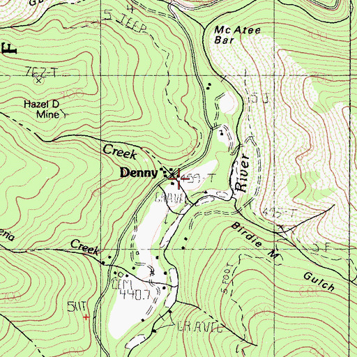 Topographic Map of Denny, CA