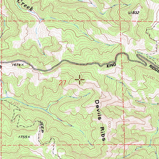 Topographic Map of Devils Ribs, CA