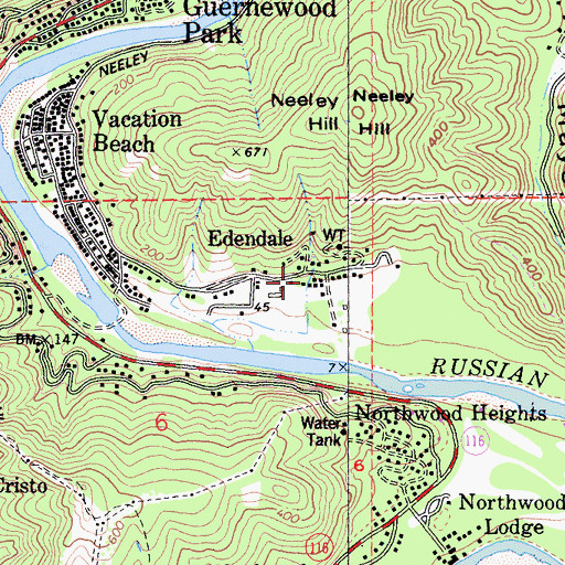 Topographic Map of Edendale, CA