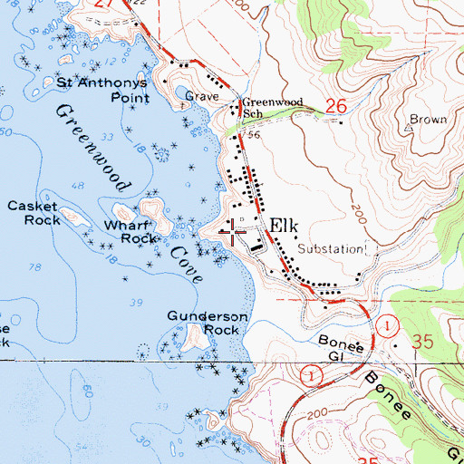 Topographic Map of Elk, CA