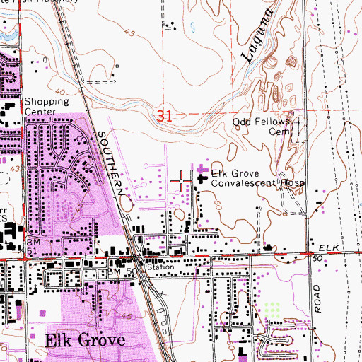 Topographic Map of Elk Grove Convalescent Hospital, CA