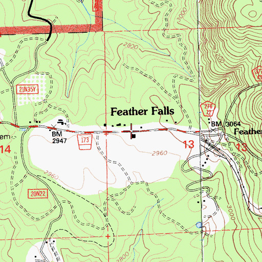 Topographic Map of Feather Falls, CA
