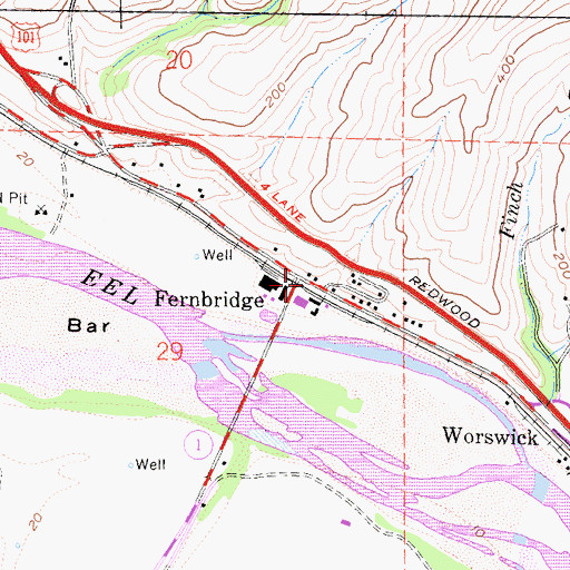 Topographic Map of Fernbridge, CA