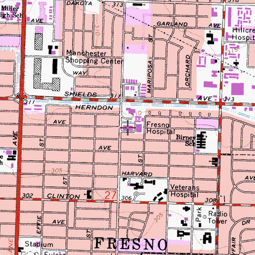 Topographic Map of Fresno Hospital, CA
