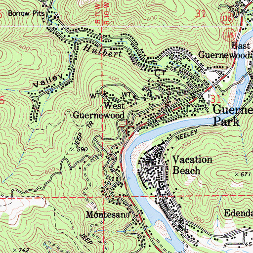 Topographic Map of Guernewood, CA