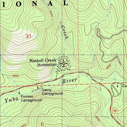 Topographic Map of Haskell Creek Homesites, CA