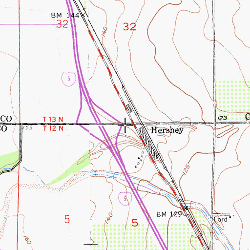 Topographic Map of Hershey, CA