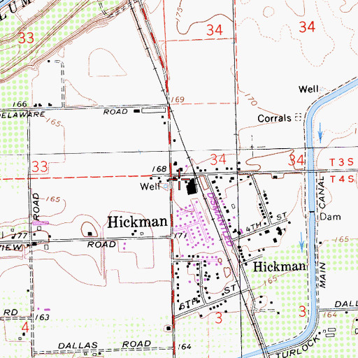 Topographic Map of Hickman, CA