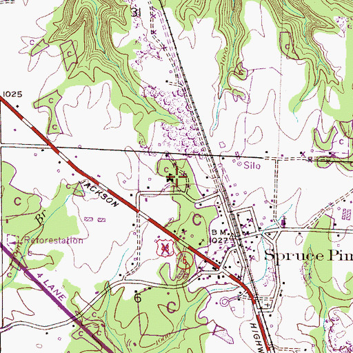 Topographic Map of Spruce Pine Elementary School (historical), AL