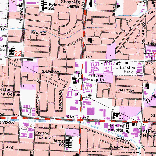 Topographic Map of Hillcrest Hospital, CA